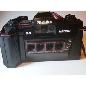 Nishika N8000 3D Quadra Lens 35mm Film Camera w/ Case – Untested, Shutter Works